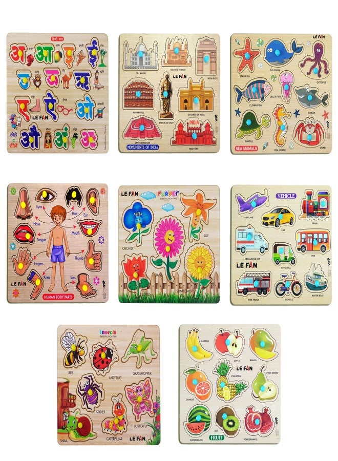 Lefan® Kids Fort Pre Nursery Educational Jigsaw Puzzles for Adults Kids Learning Toys Kit Board Game 8 pcs Set of Hindi Letter Shape & Colour Flower Insect Fruit Vegetable Educational Toy - Image 1